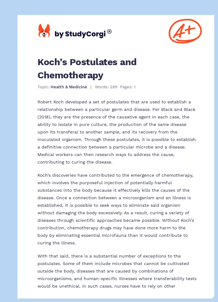 Koch’s Postulates and Chemotherapy. Page 1