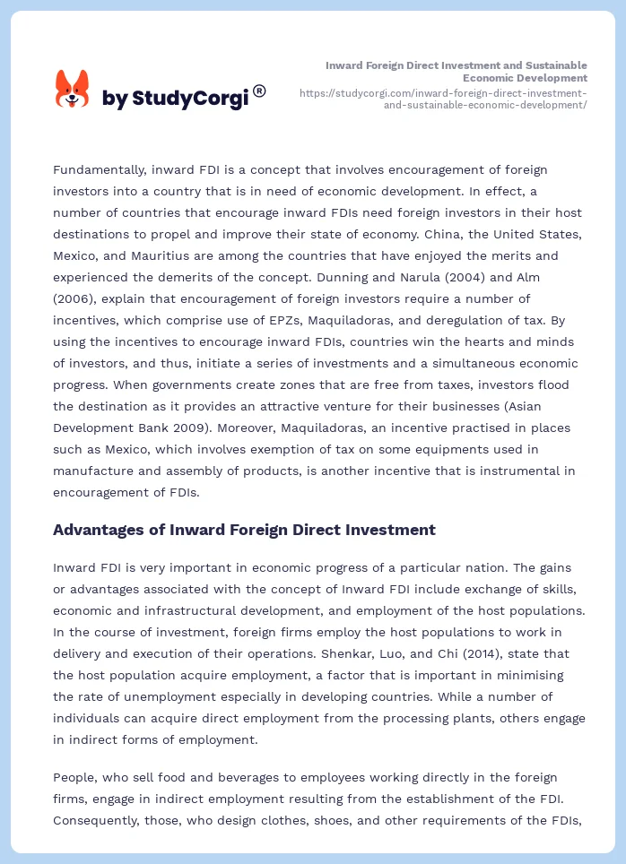 Inward Foreign Direct Investment and Sustainable Economic Development. Page 2