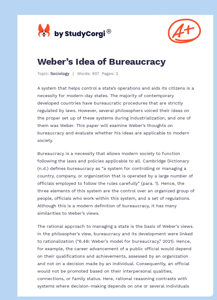 Weber’s Idea of Bureaucracy. Page 1