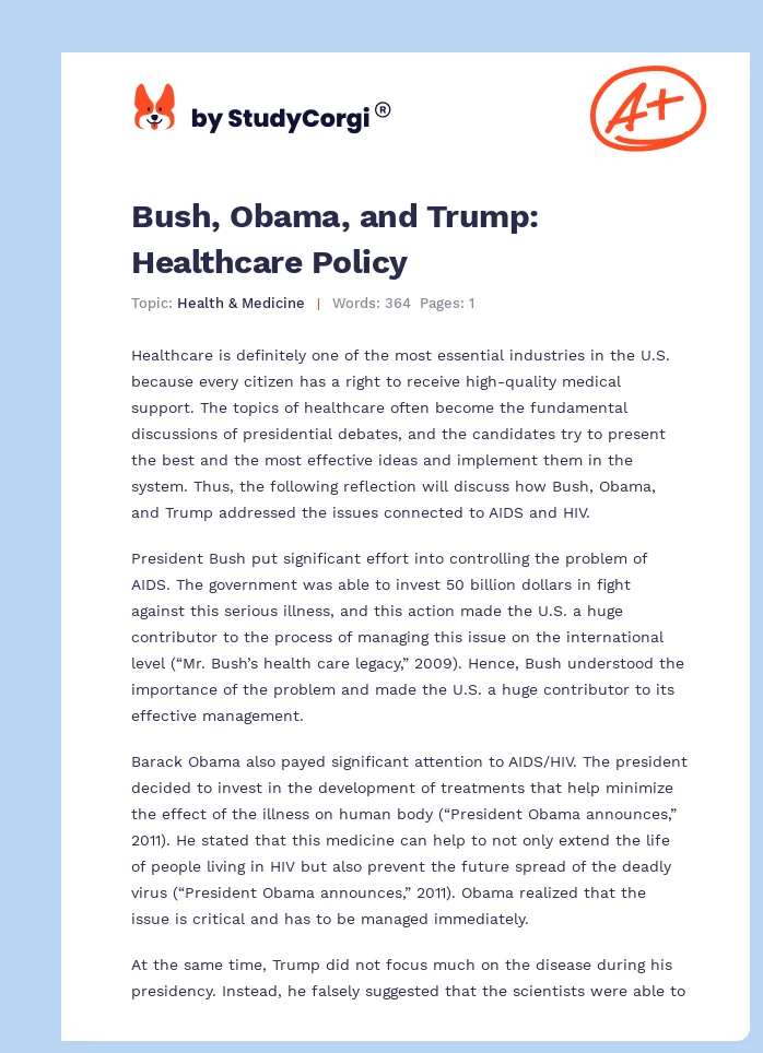Bush, Obama, and Trump: Healthcare Policy. Page 1