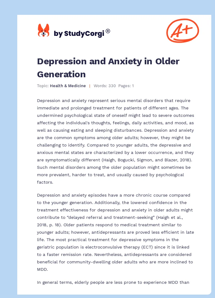Depression and Anxiety in Older Generation. Page 1