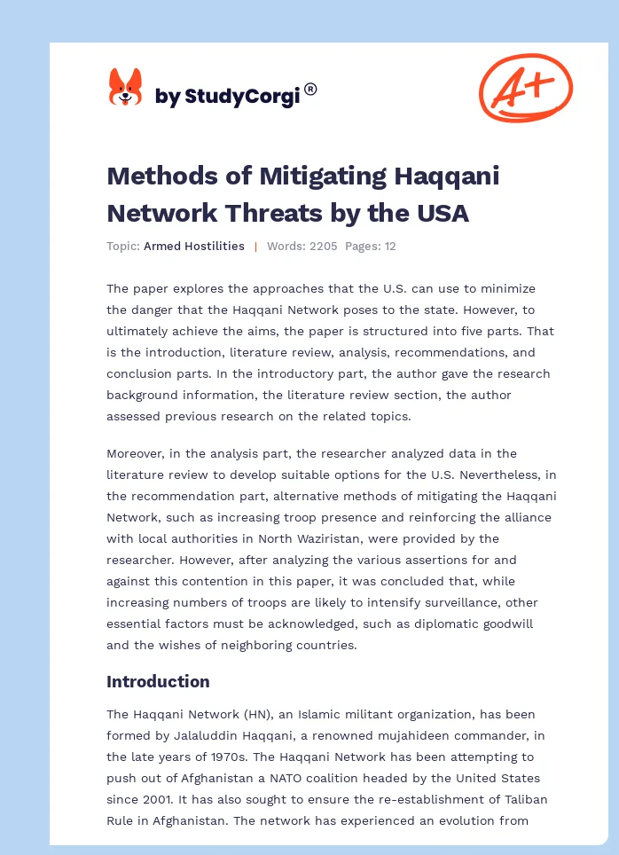 Methods of Mitigating Haqqani Network Threats by the USA. Page 1