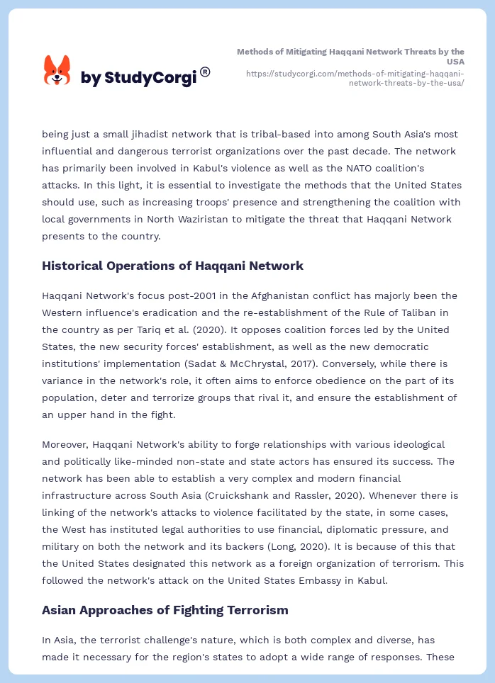 Methods of Mitigating Haqqani Network Threats by the USA. Page 2