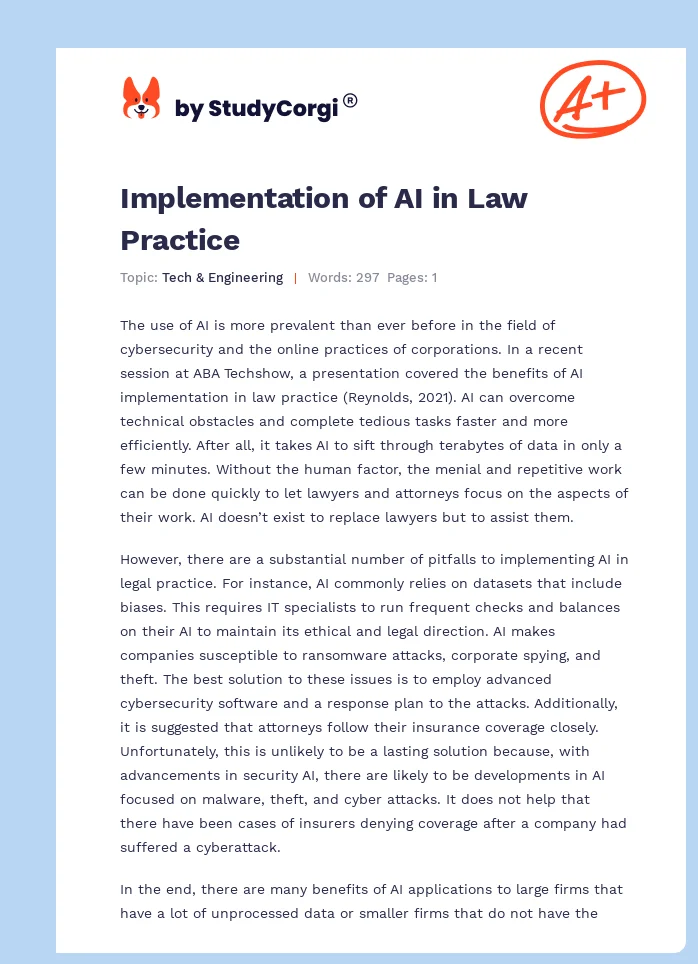 Implementation of AI in Law Practice. Page 1