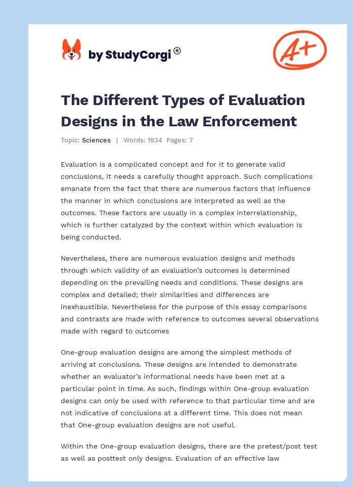 The Different Types of Evaluation Designs in the Law Enforcement. Page 1