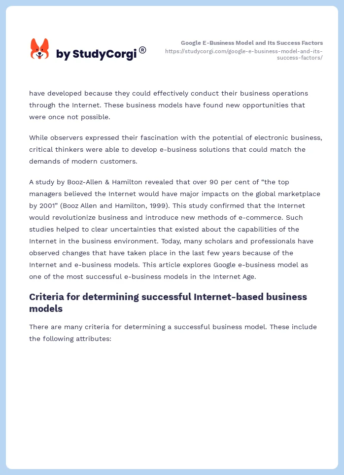 Google E-Business Model and Its Success Factors. Page 2