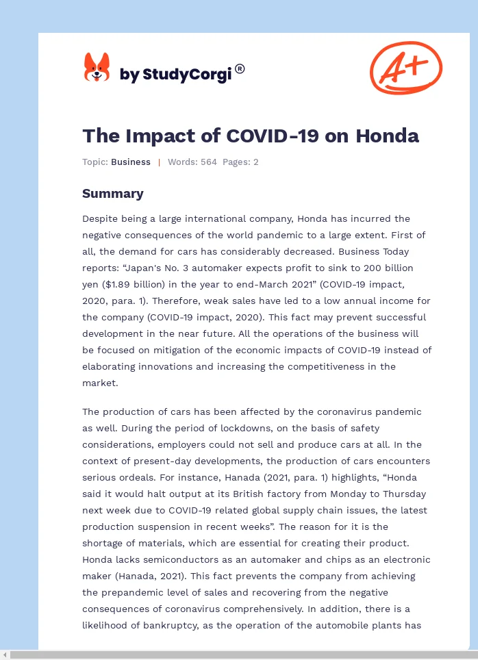 The Impact of COVID-19 on Honda. Page 1
