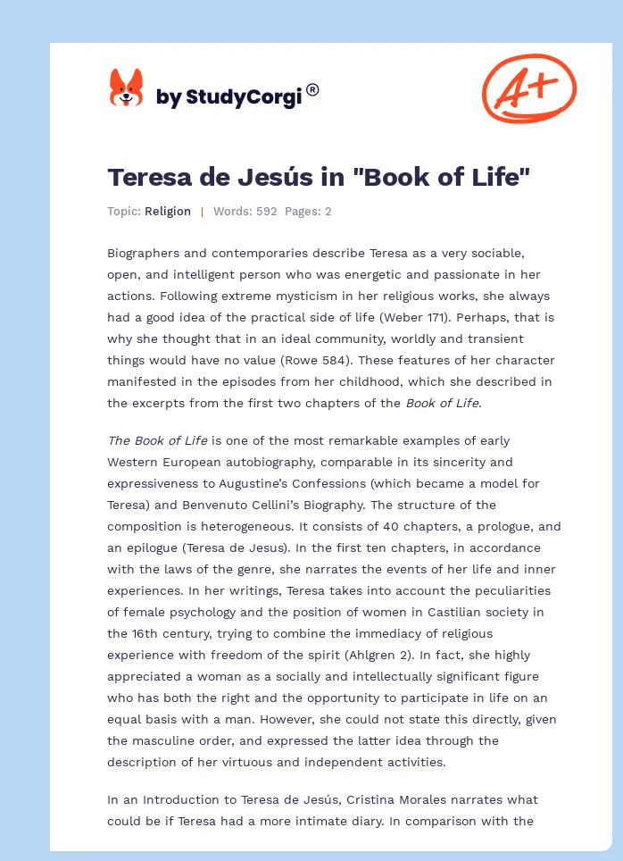 Teresa de Jesús in "Book of Life". Page 1