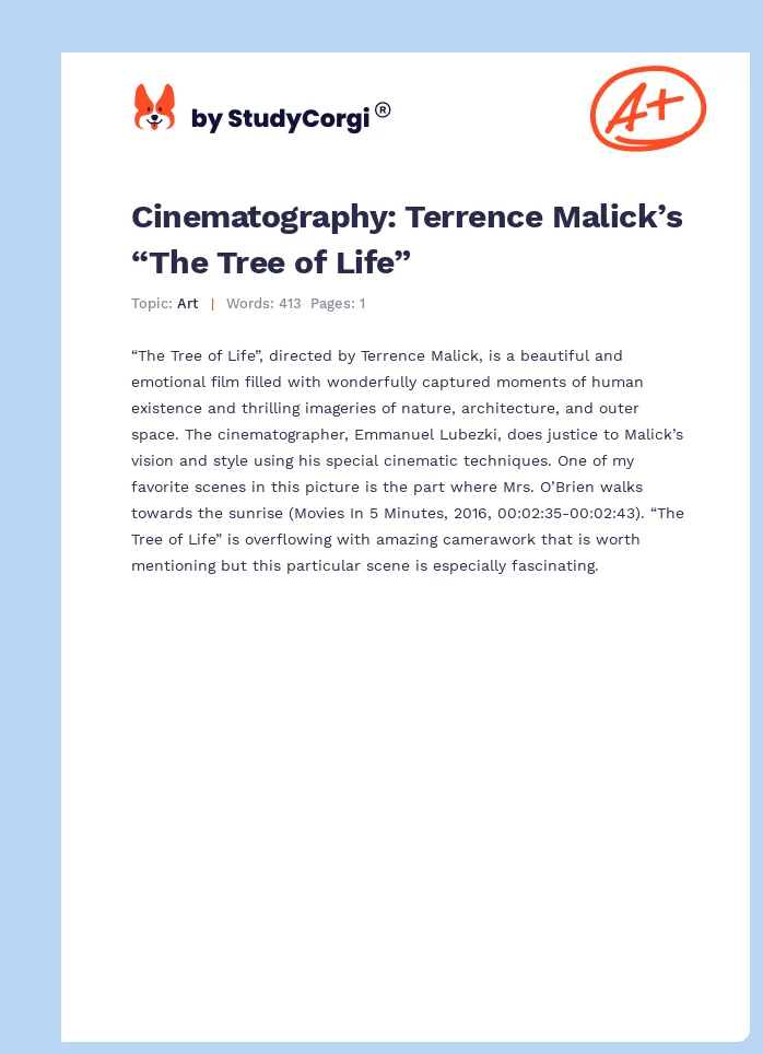 Cinematography: Terrence Malick’s “The Tree of Life”. Page 1