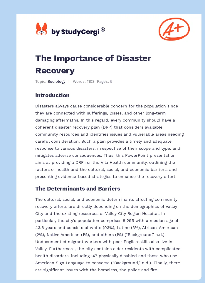 The Importance of Disaster Recovery. Page 1