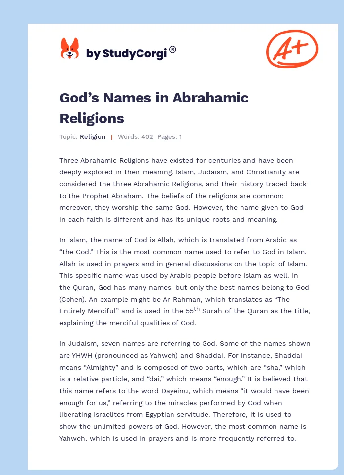 God’s Names in Abrahamic Religions. Page 1