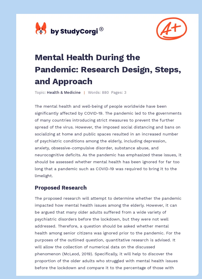 Mental Health During the Pandemic: Research Design, Steps, and Approach. Page 1