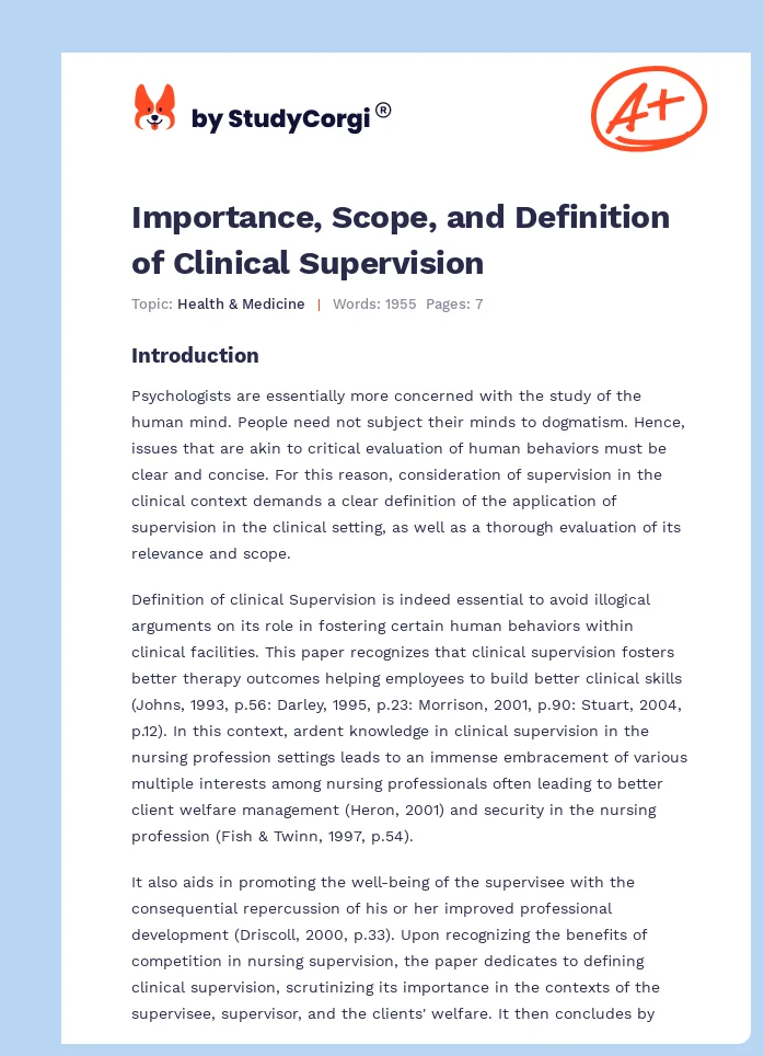 Importance, Scope, and Definition of Clinical Supervision. Page 1