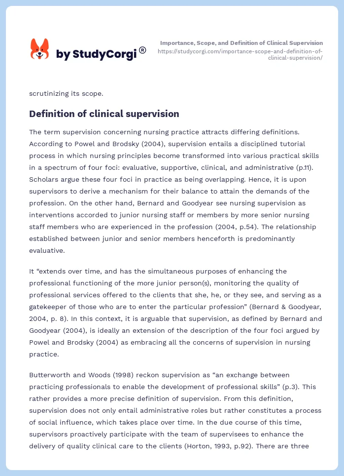 Importance, Scope, and Definition of Clinical Supervision. Page 2