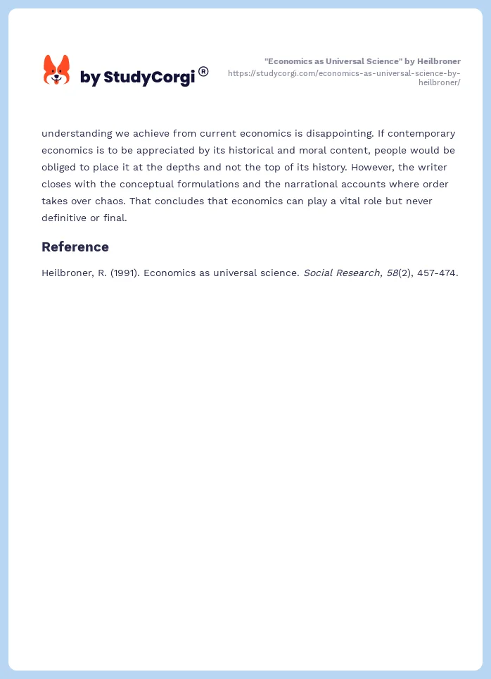 "Economics as Universal Science" by Heilbroner. Page 2