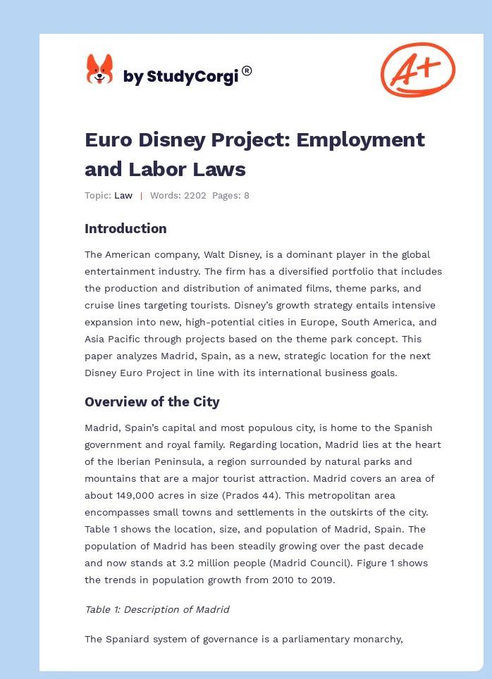 Euro Disney Project: Employment and Labor Laws. Page 1