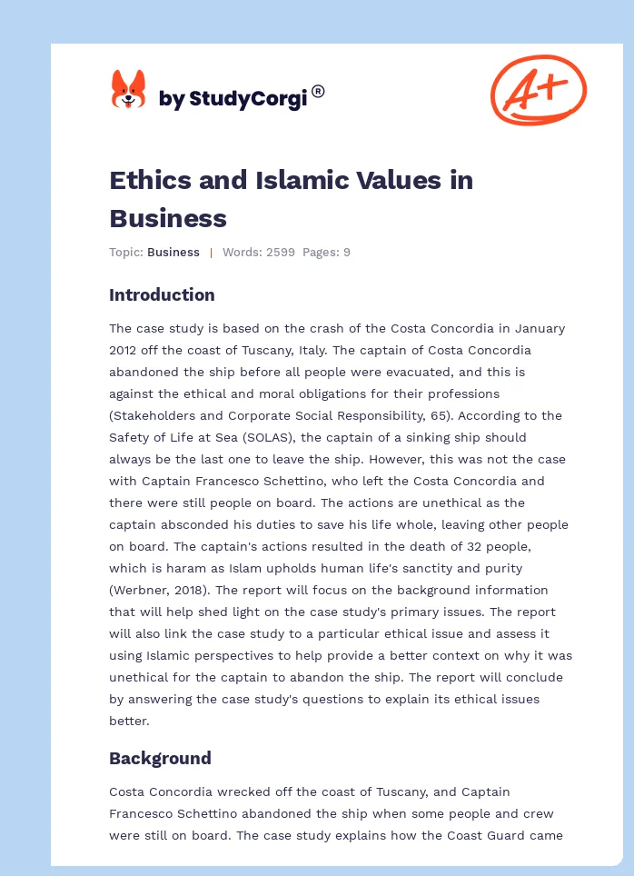 Ethics and Islamic Values in Business. Page 1