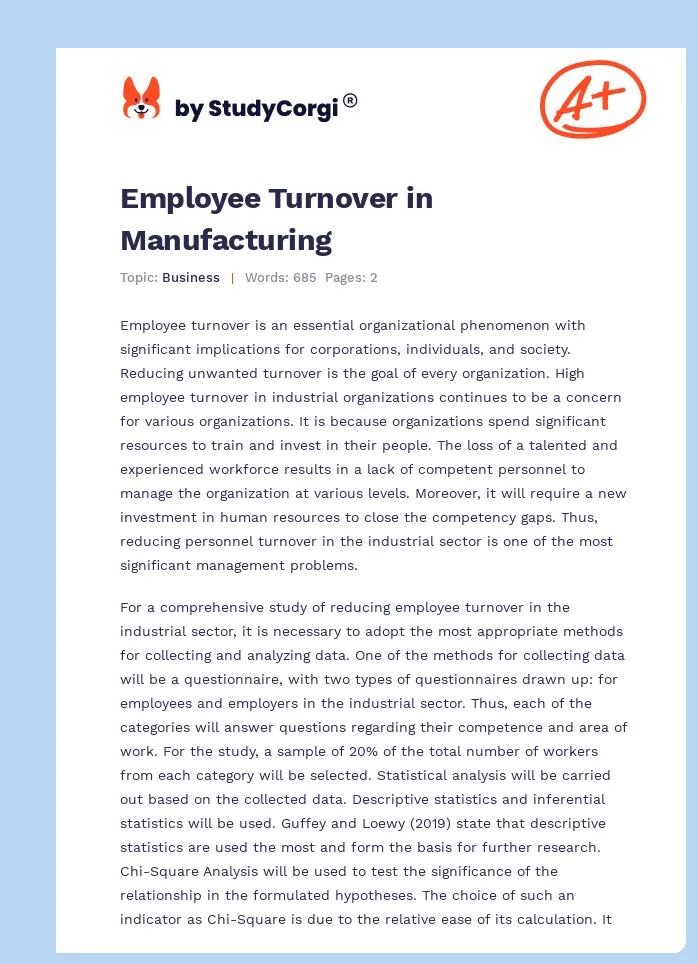 Employee Turnover in Manufacturing. Page 1