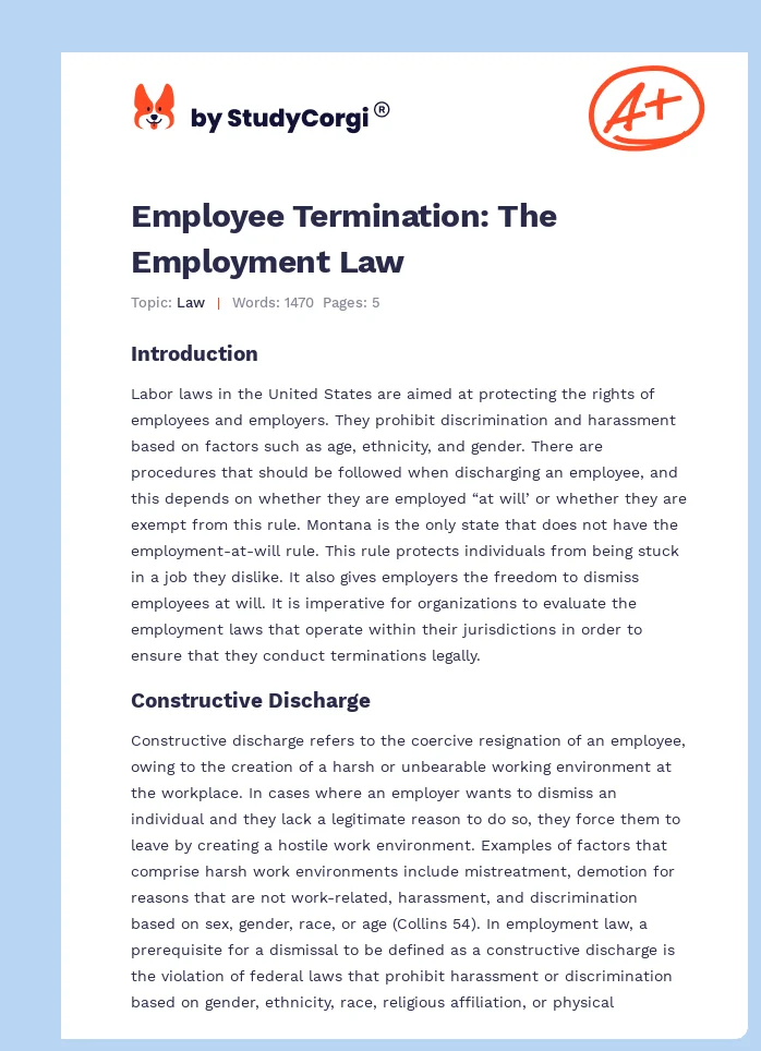 Employee Termination: The Employment Law. Page 1