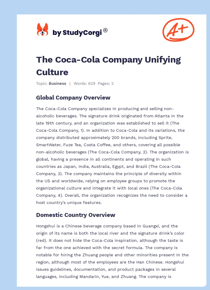 The Coca-Cola Company Unifying Culture. Page 1