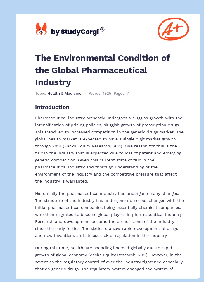 The Environmental Condition of the Global Pharmaceutical Industry. Page 1