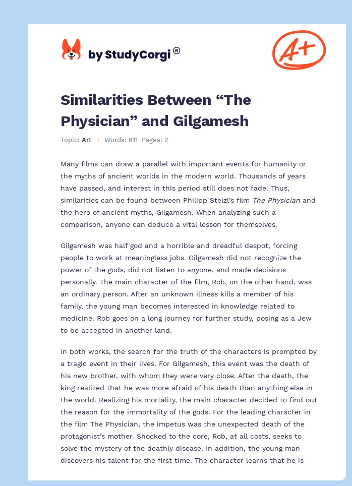 Similarities Between “The Physician” and Gilgamesh. Page 1