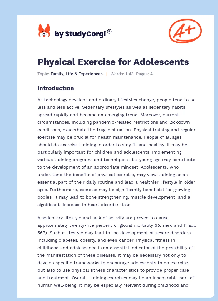 Physical Exercise for Adolescents. Page 1