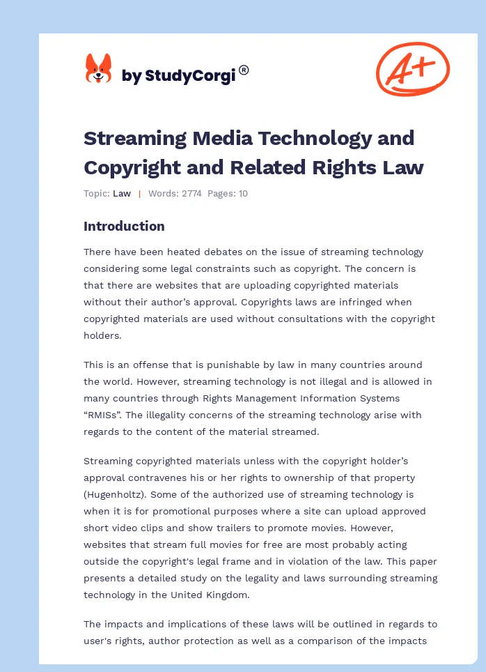 Streaming Media Technology and Copyright and Related Rights Law. Page 1