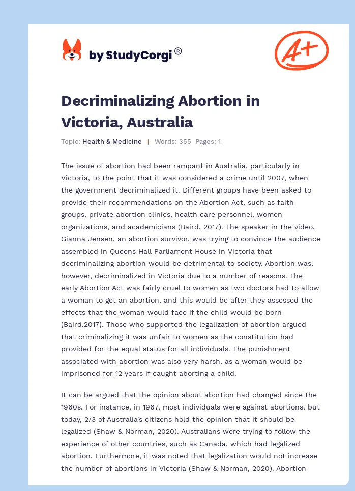 Decriminalizing Abortion in Victoria, Australia. Page 1
