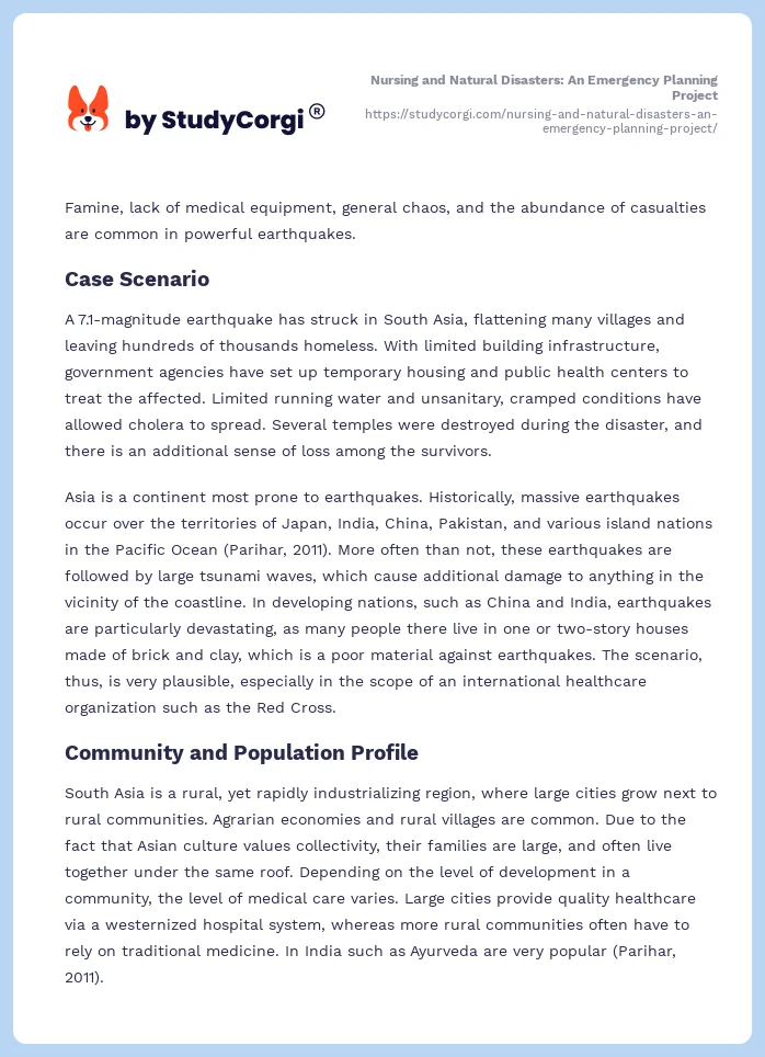 Nursing and Natural Disasters: An Emergency Planning Project. Page 2