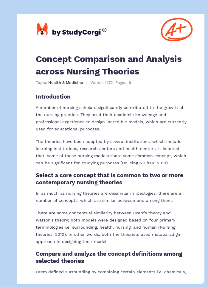 Concept Comparison and Analysis across Nursing Theories. Page 1