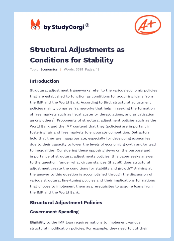 Structural Adjustments as Conditions for Stability. Page 1