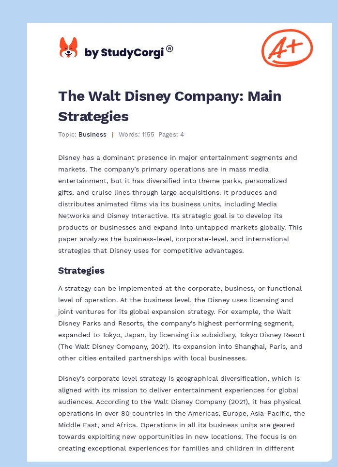 The Walt Disney Company: Main Strategies. Page 1