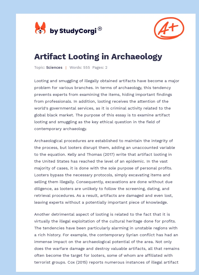 Artifact Looting in Archaeology. Page 1