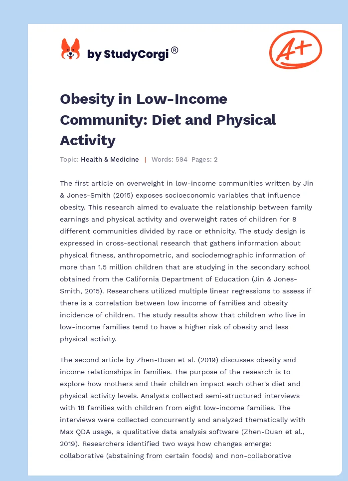 Obesity in Low-Income Community: Diet and Physical Activity. Page 1