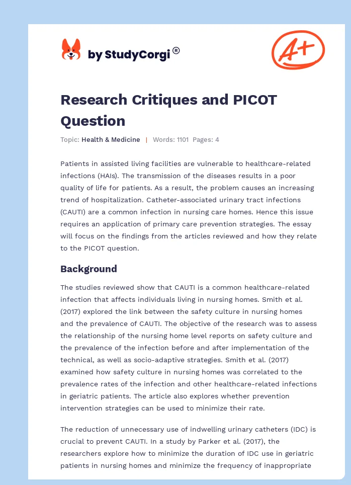 Research Critiques and PICOT Question. Page 1