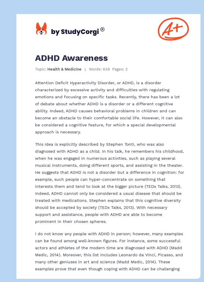 Raising Awareness: Attention Deficit Hyperactivity Disorder. Page 1