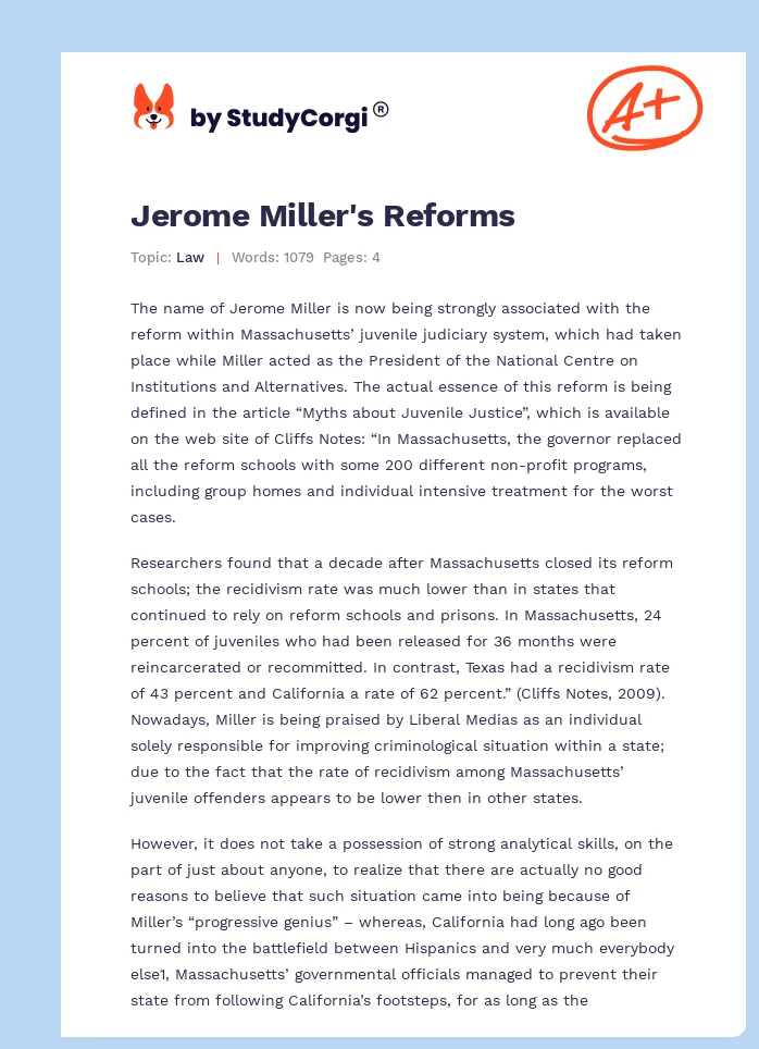 Jerome Miller's Reforms. Page 1