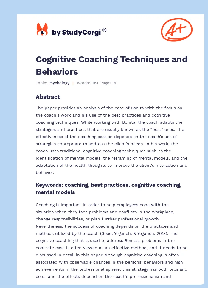 Cognitive Coaching Techniques and Behaviors Free Essay Example