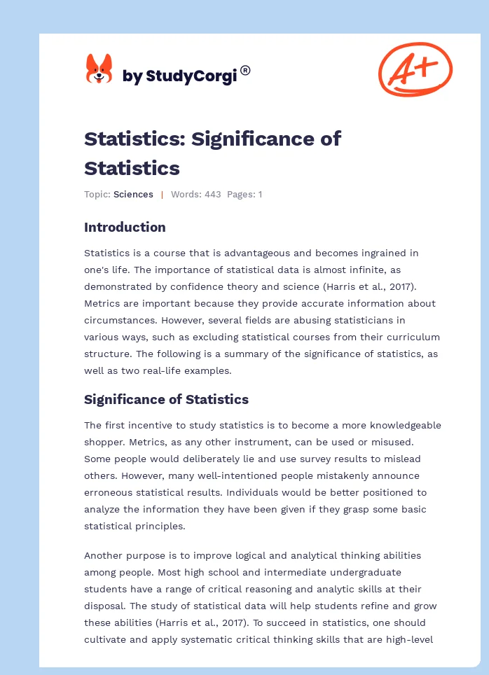 Statistics: Significance of Statistics. Page 1