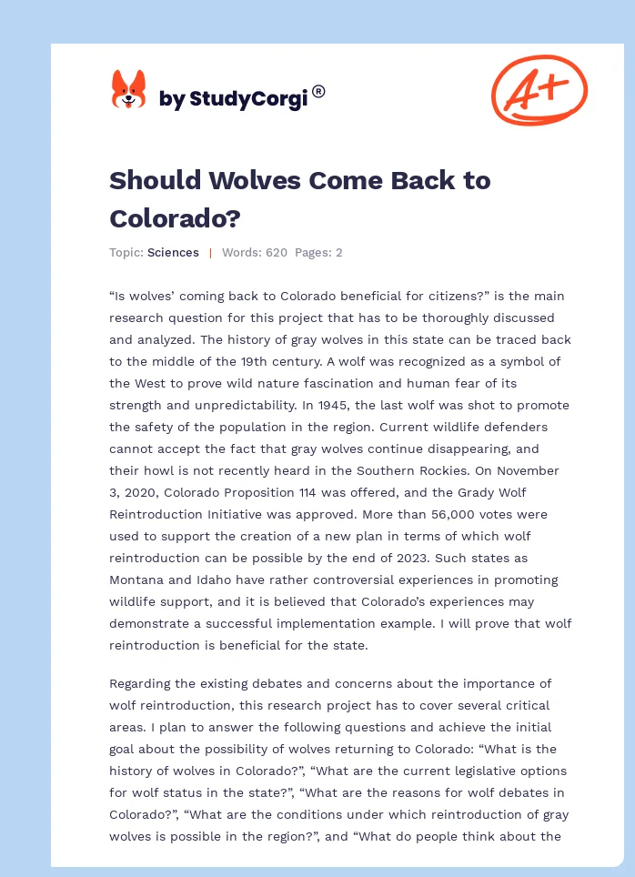 Should Wolves Come Back to Colorado?. Page 1