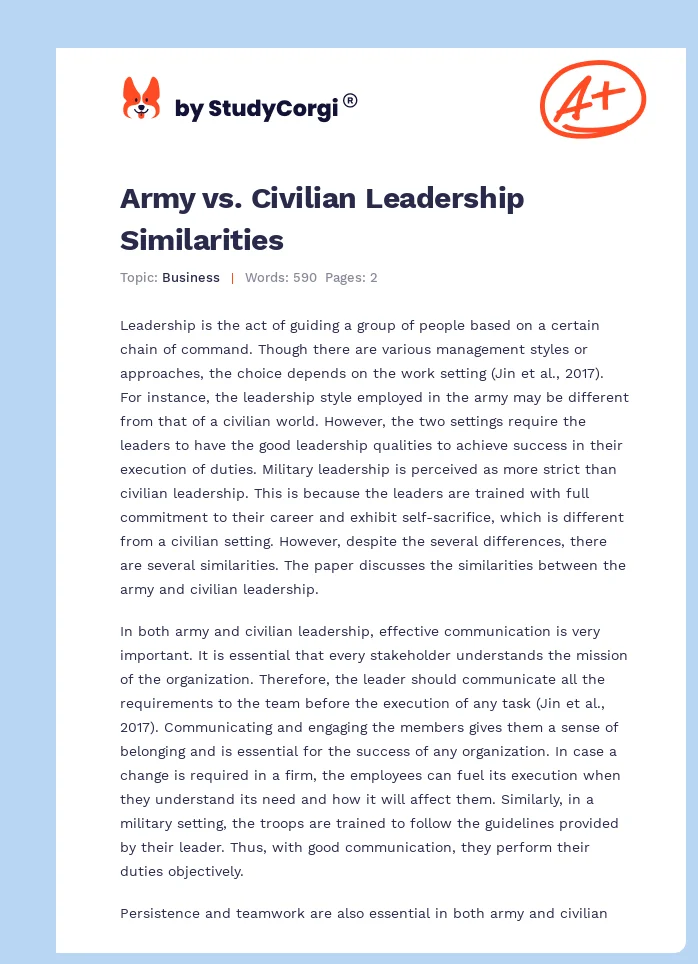 Army vs. Civilian Leadership Similarities. Page 1