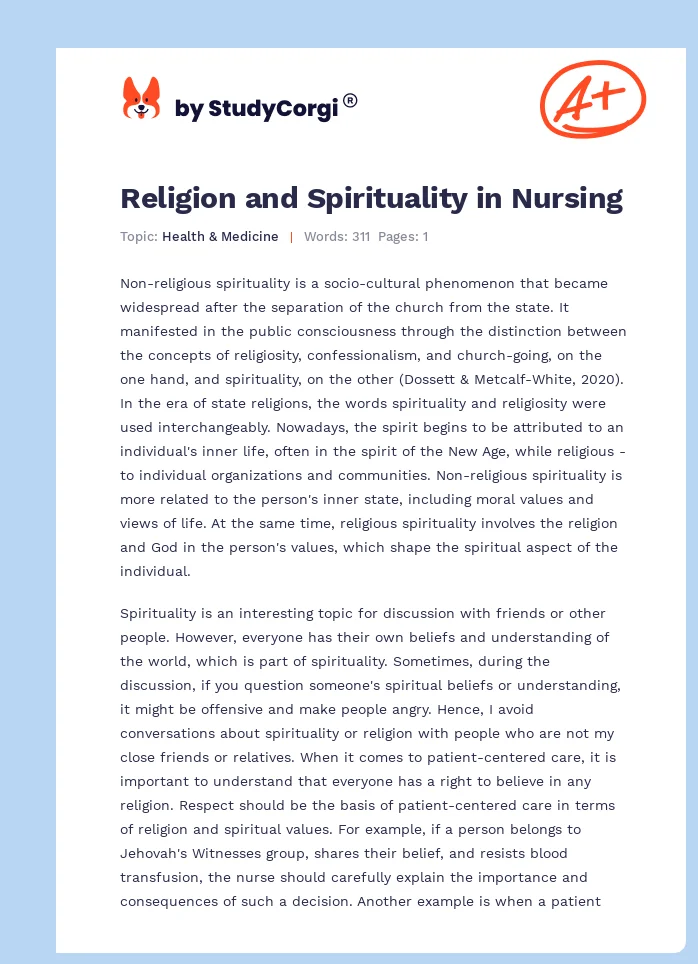 Religion and Spirituality in Nursing. Page 1