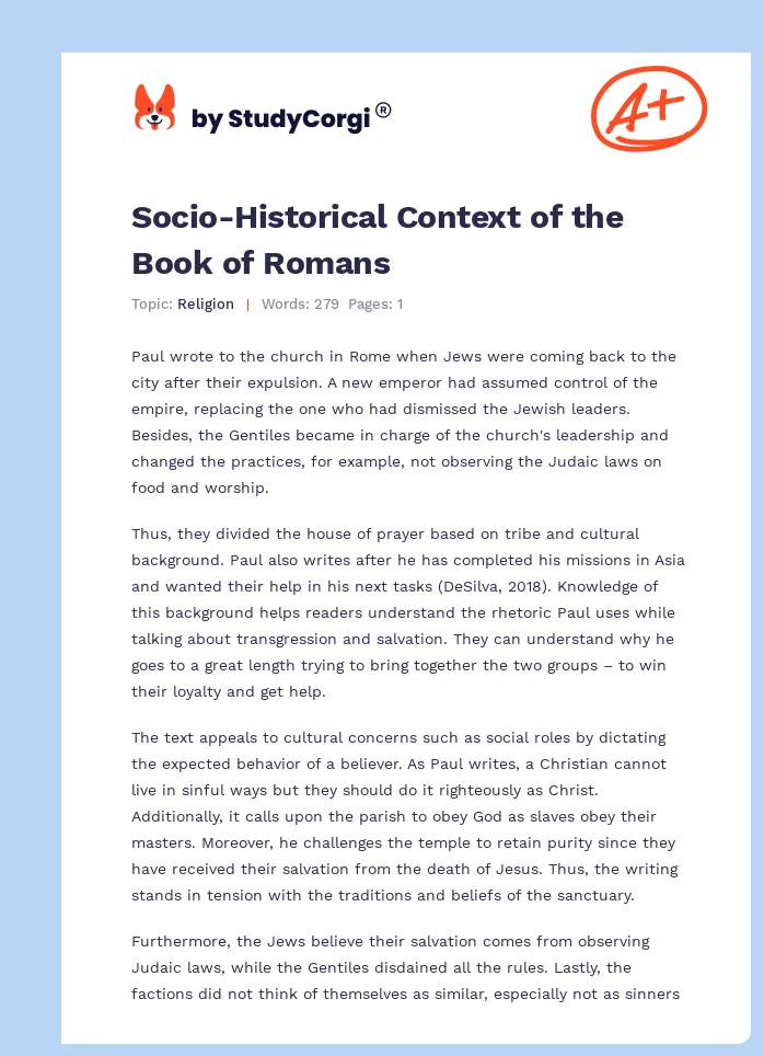 Socio-Historical Context of the Book of Romans. Page 1