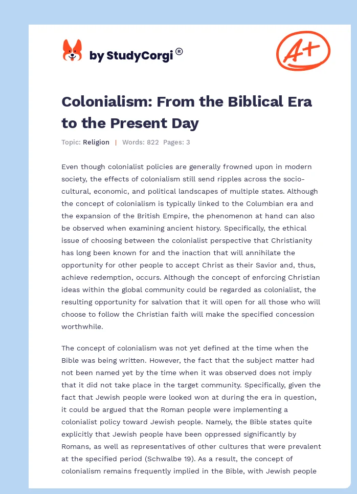 Colonialism: From the Biblical Era to the Present Day. Page 1