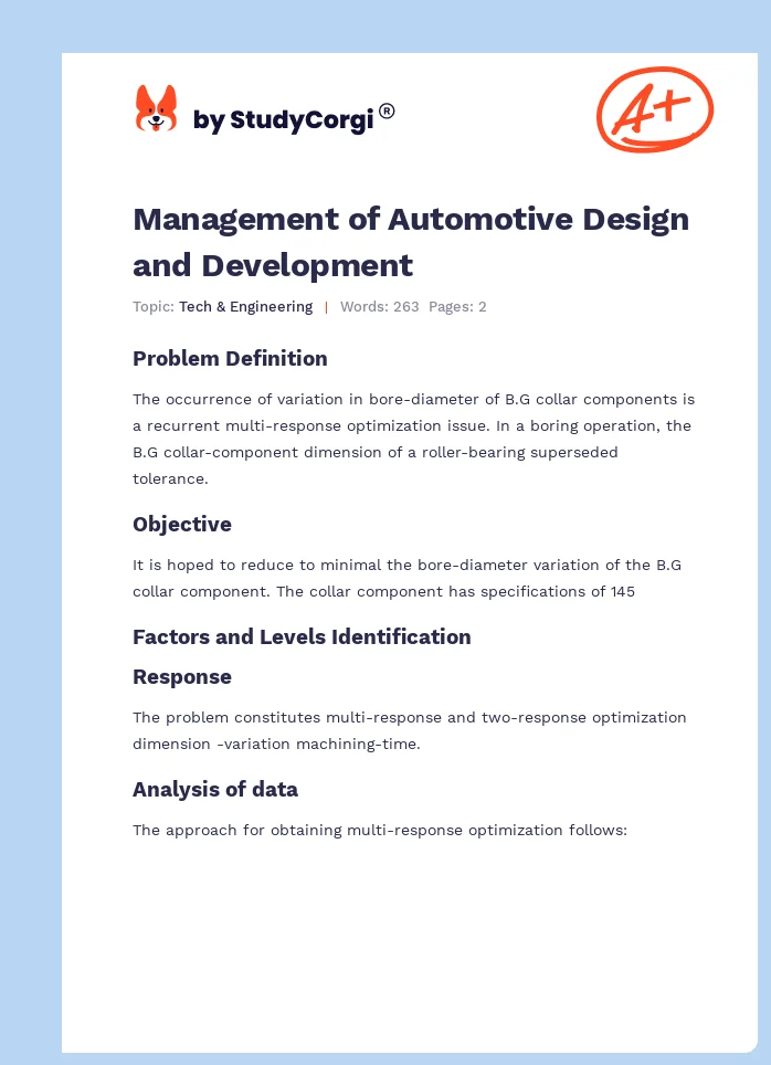 Management of Automotive Design and Development. Page 1
