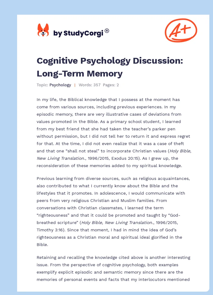 Cognitive Psychology Discussion: Long-Term Memory. Page 1