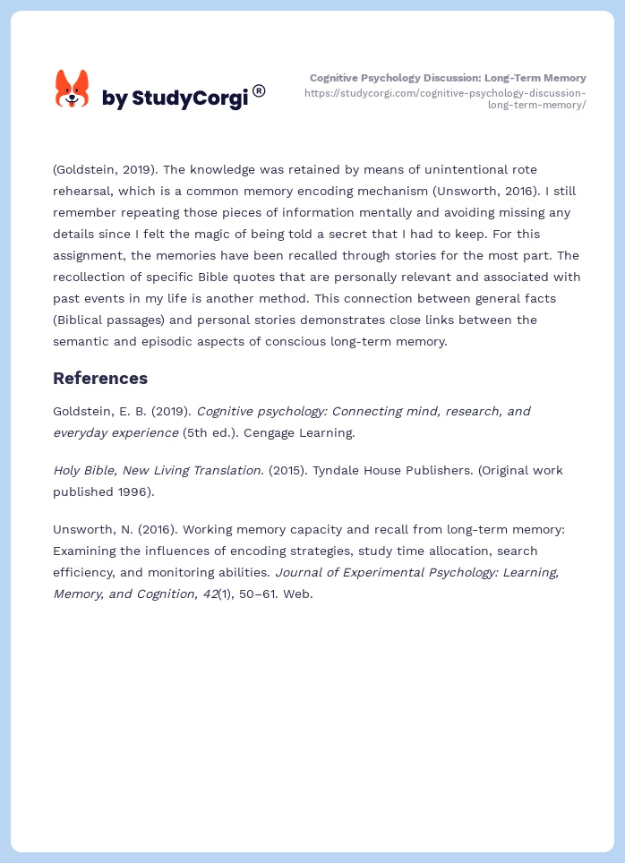 Cognitive Psychology Discussion: Long-Term Memory. Page 2