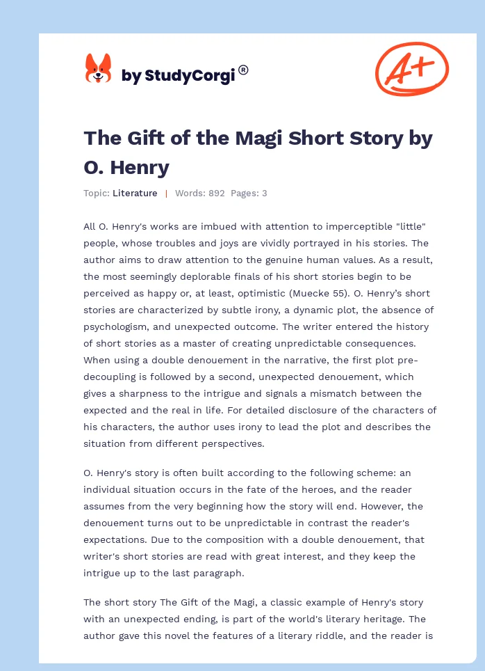 The Gift of the Magi Short Story by O. Henry. Page 1