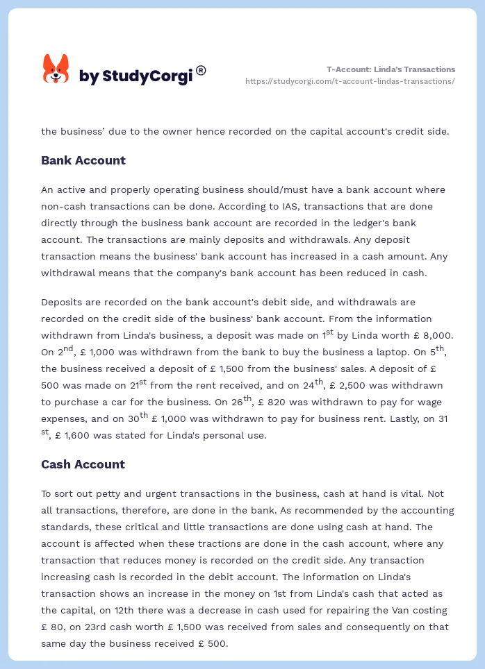 T-Account: Linda’s Transactions. Page 2
